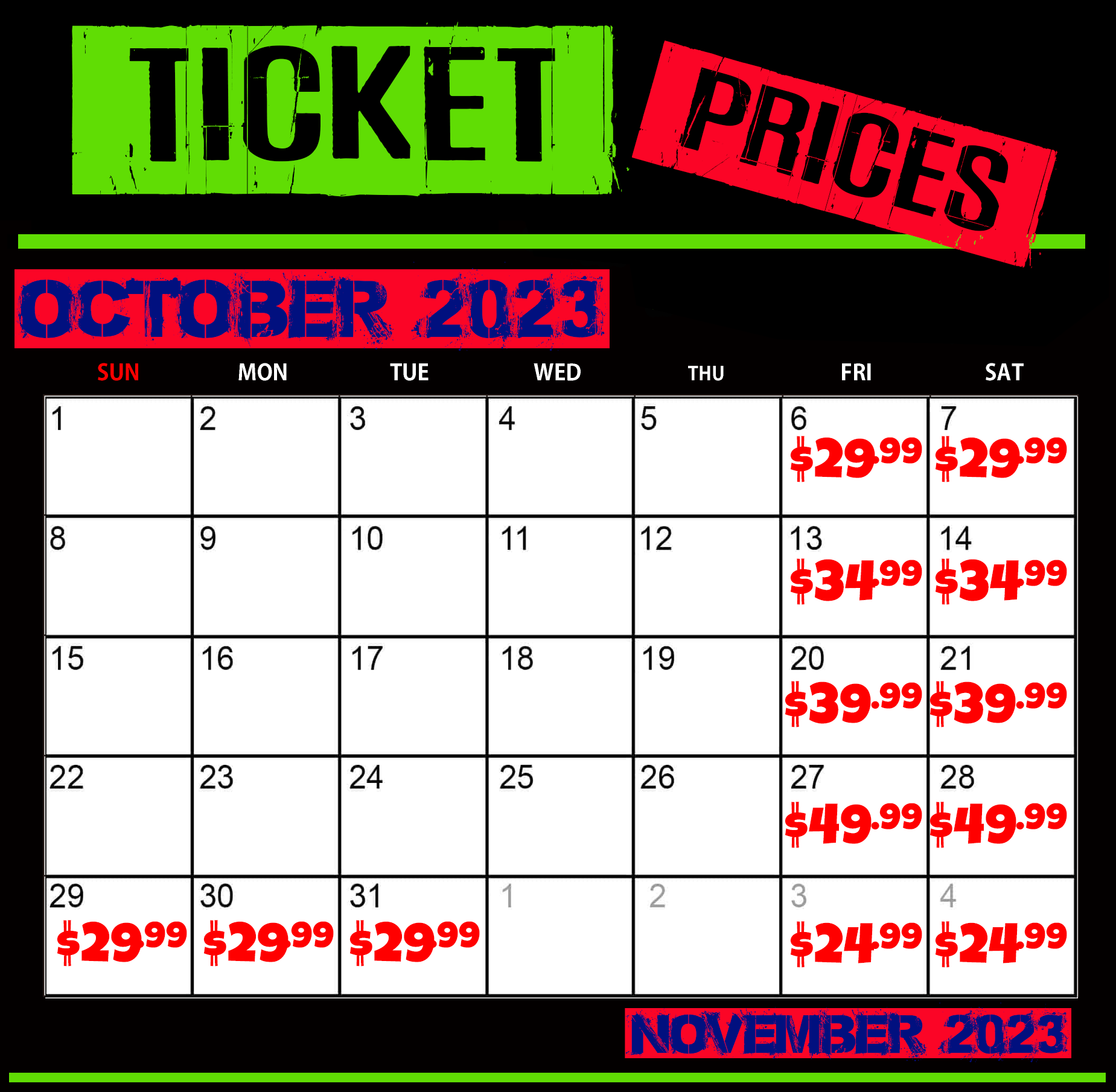 Pre-sale ticket sales calendar