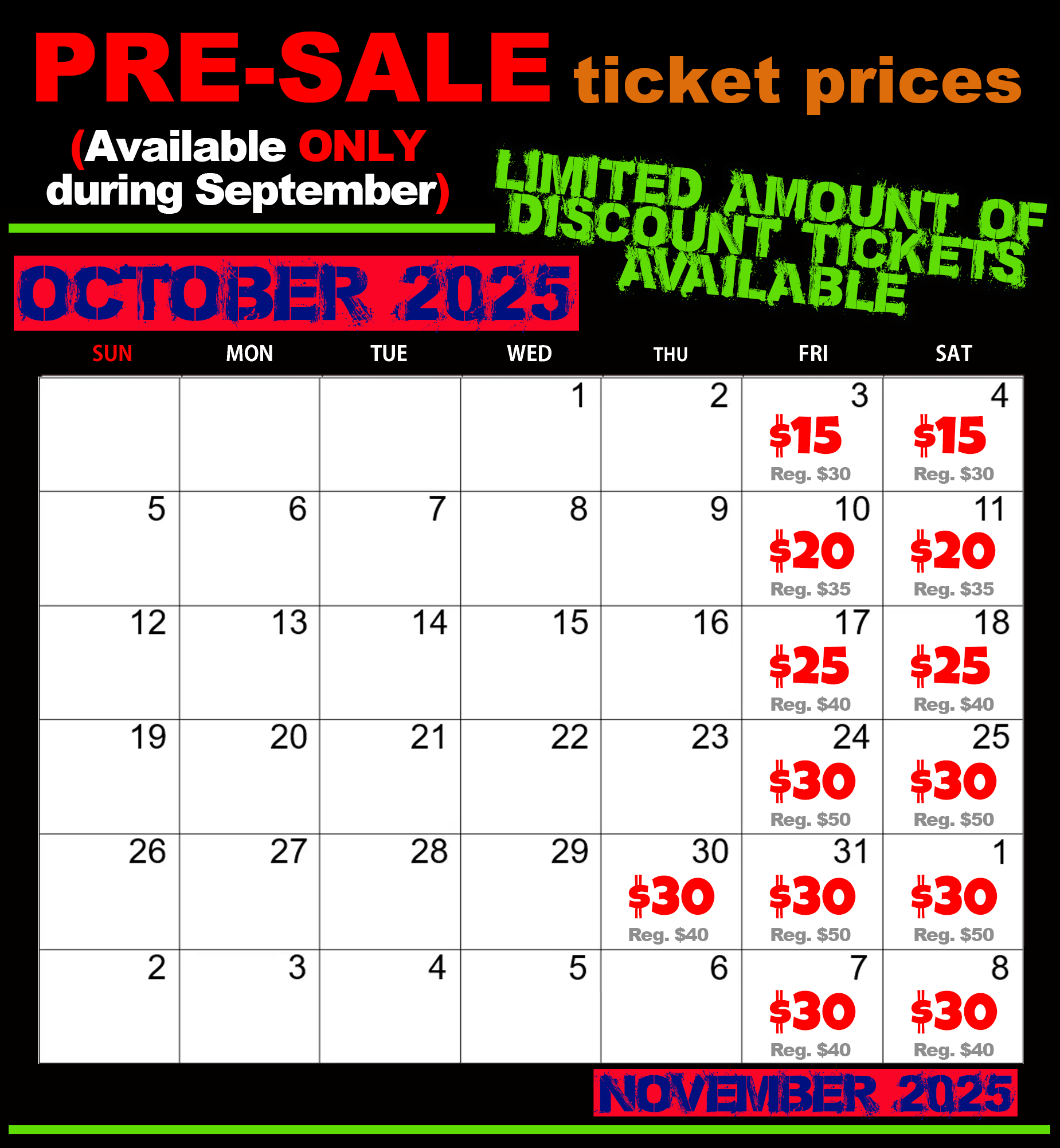 ticket sales calendar