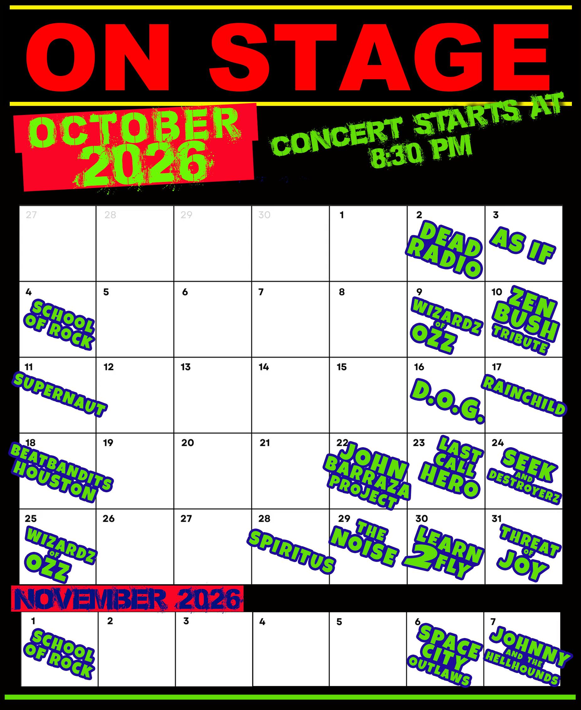 On Stage calendar