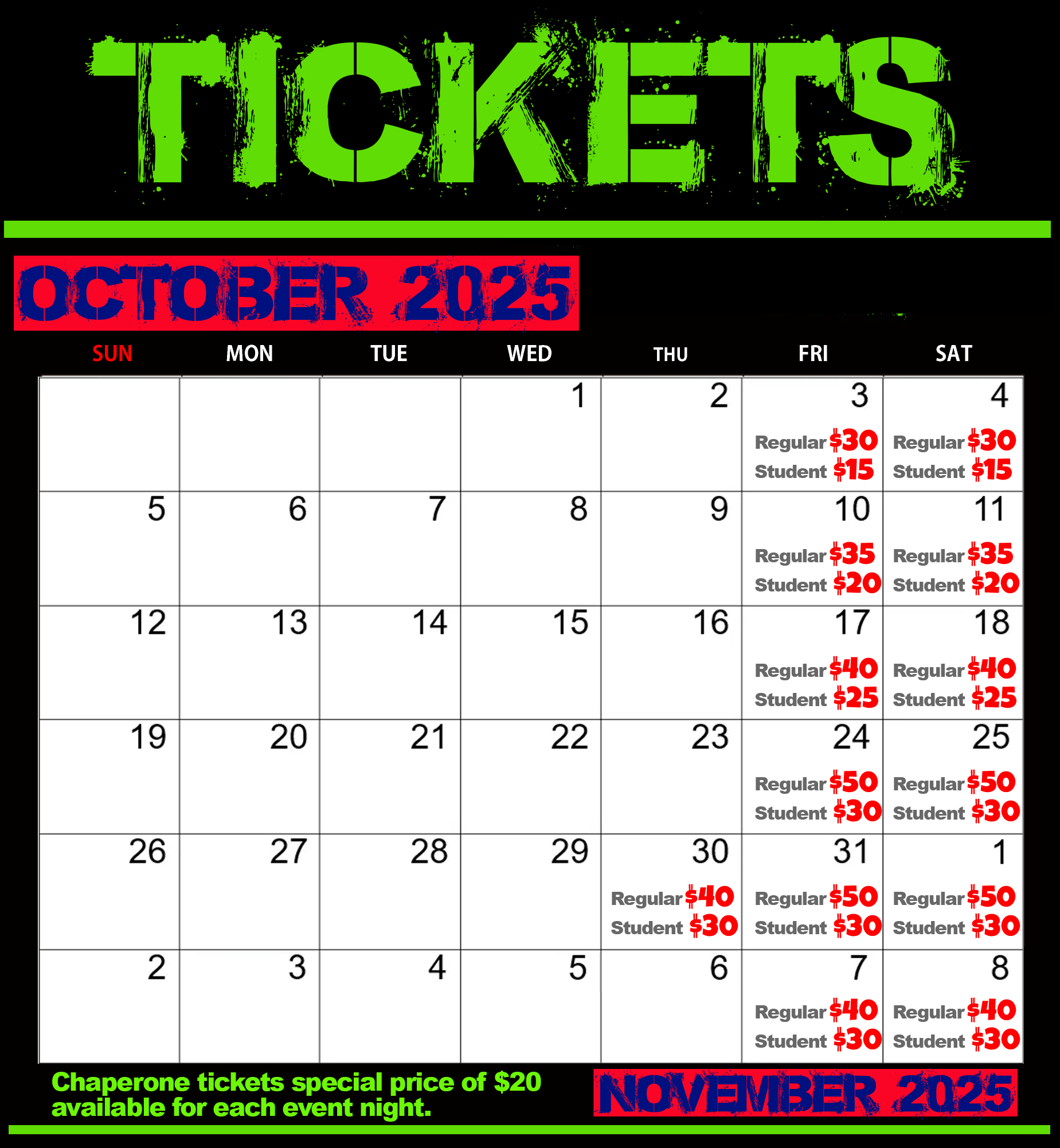 Dates and times calendar