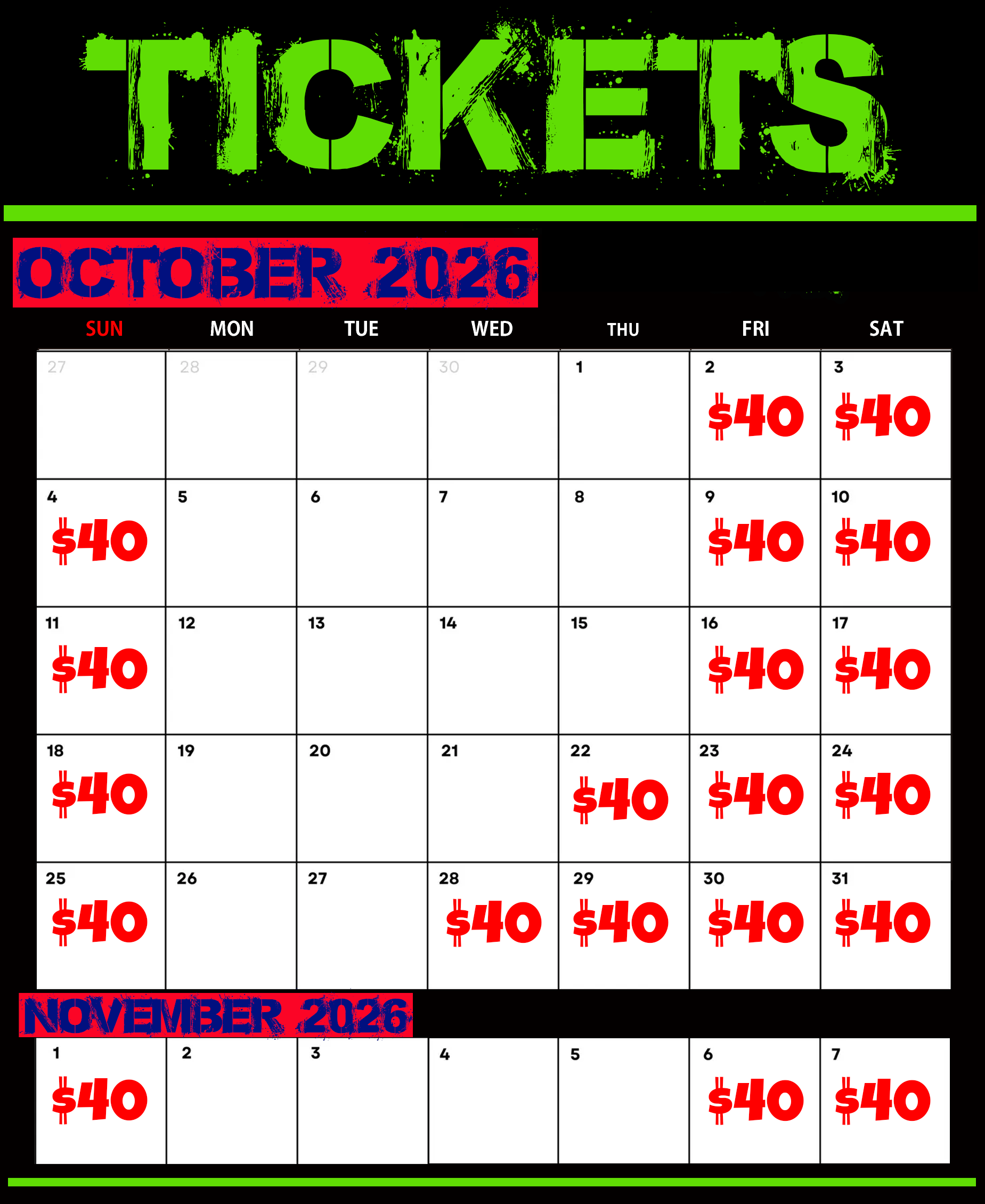 Dates and times calendar